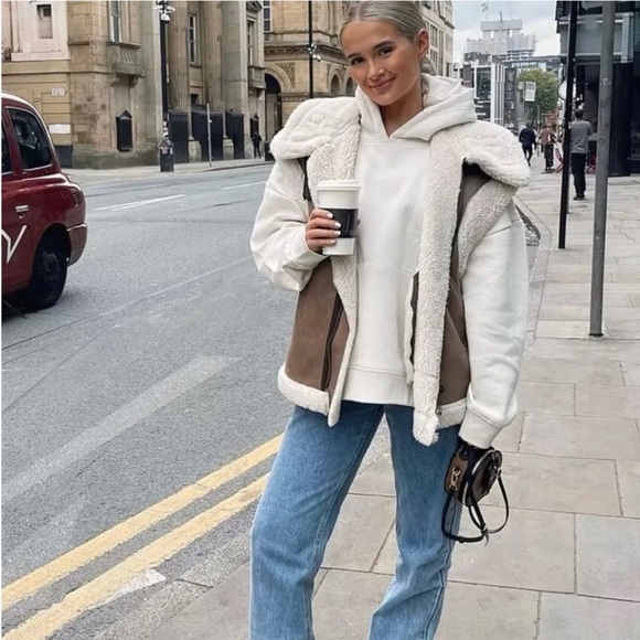 Zara Faux Leather Sherpa Lined Aviator Vest Size L - Picture 8 of 8